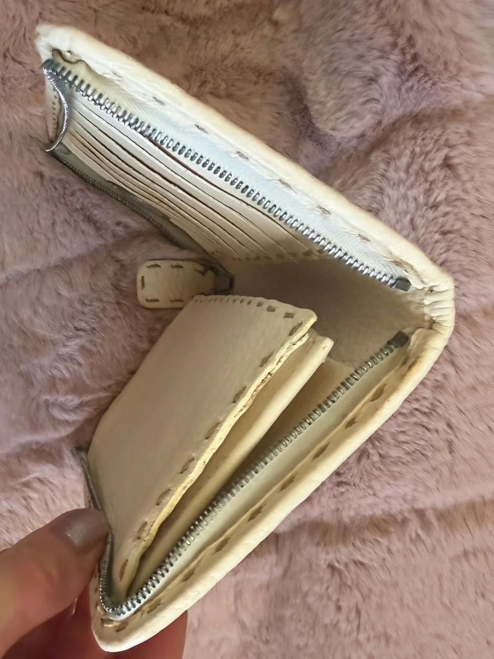 Fendi Silver Logo Plaque on Cream Leather